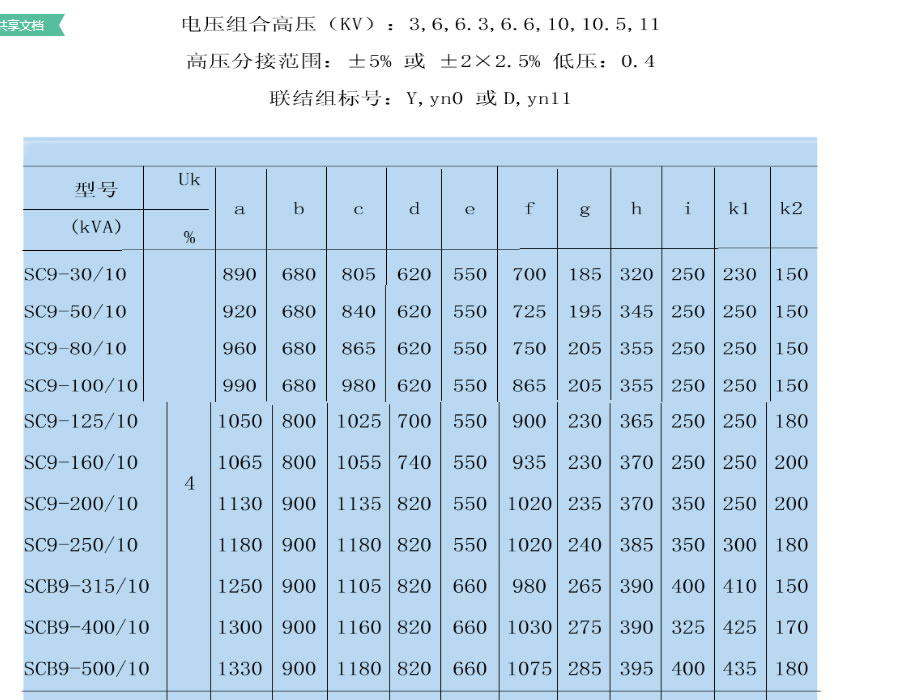 干式变压器尺寸外形明细表大全